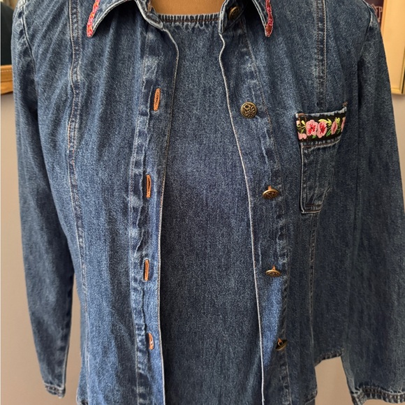 Vintage 1990/ 2000s Denim Embroidered Dress and Jean Jacket - Picture 1 of 12